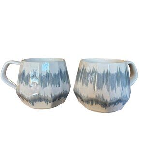 Homvare Porcelain Mugs Set Of 2 Cream Blue Gray Glaze 10 oz EUC